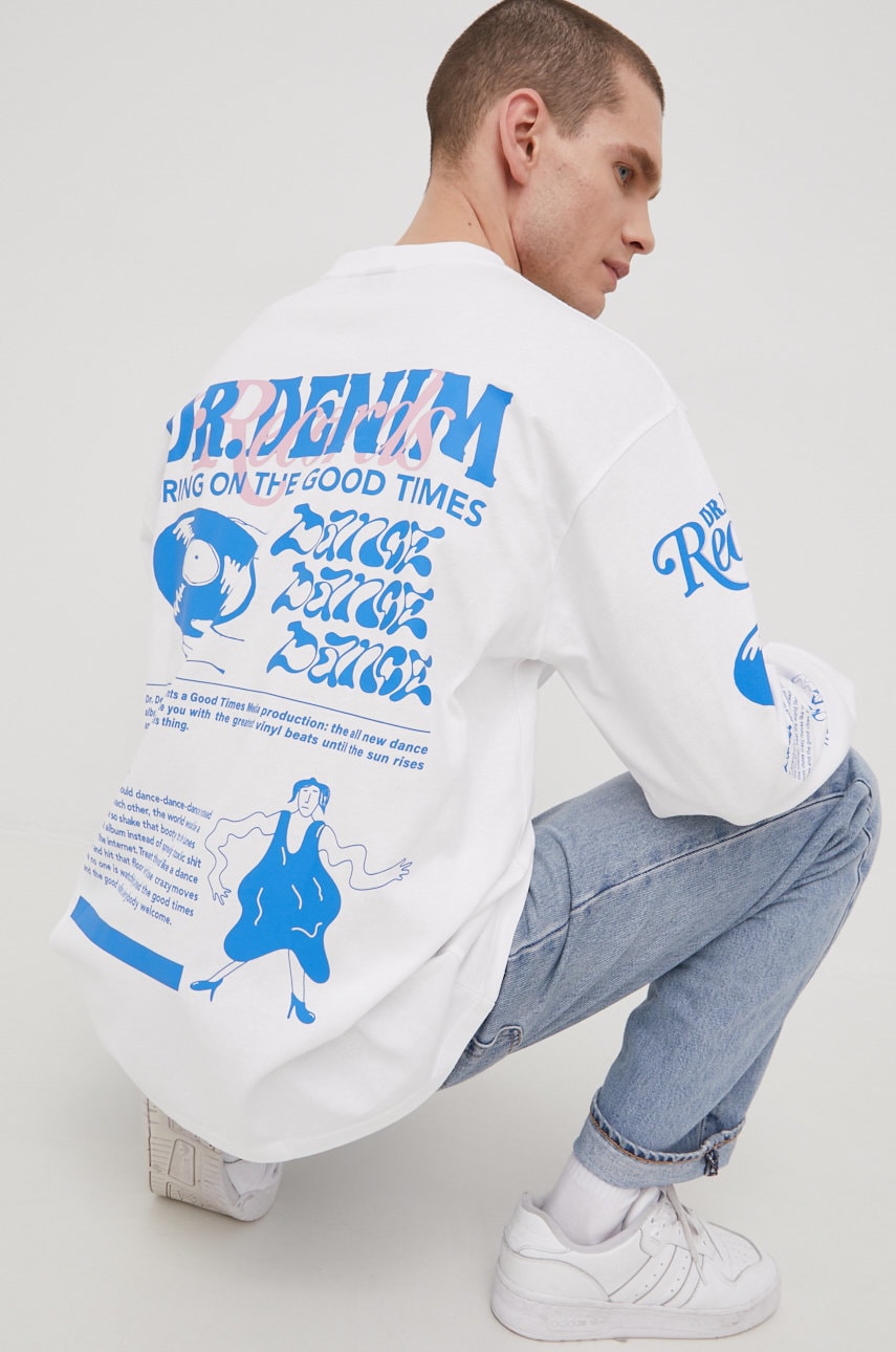 Dr. denim hanorac de bumbac barbati, culoarea alb, cu imprimeu