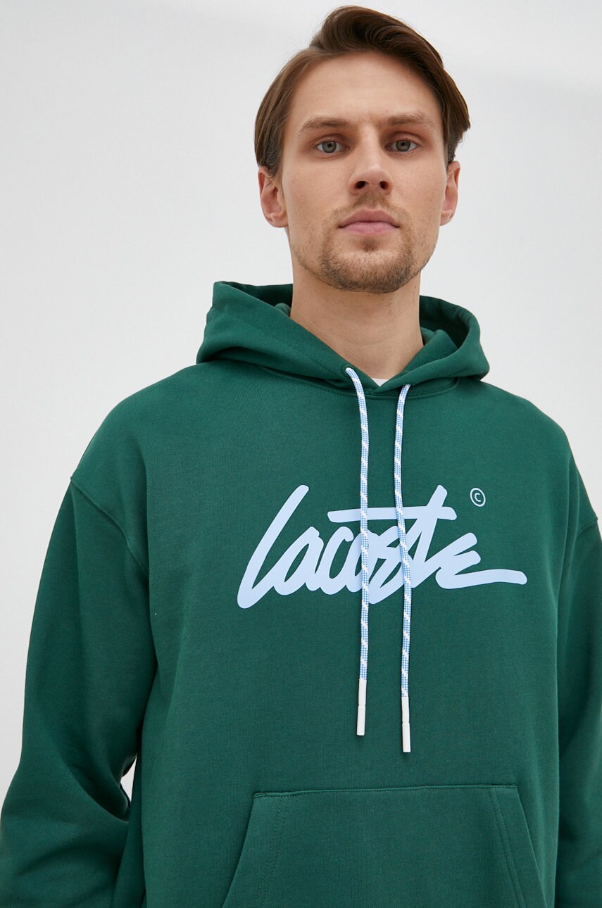 

Памучен суичър Lacoste мъжка в зелено с принт, Зелен