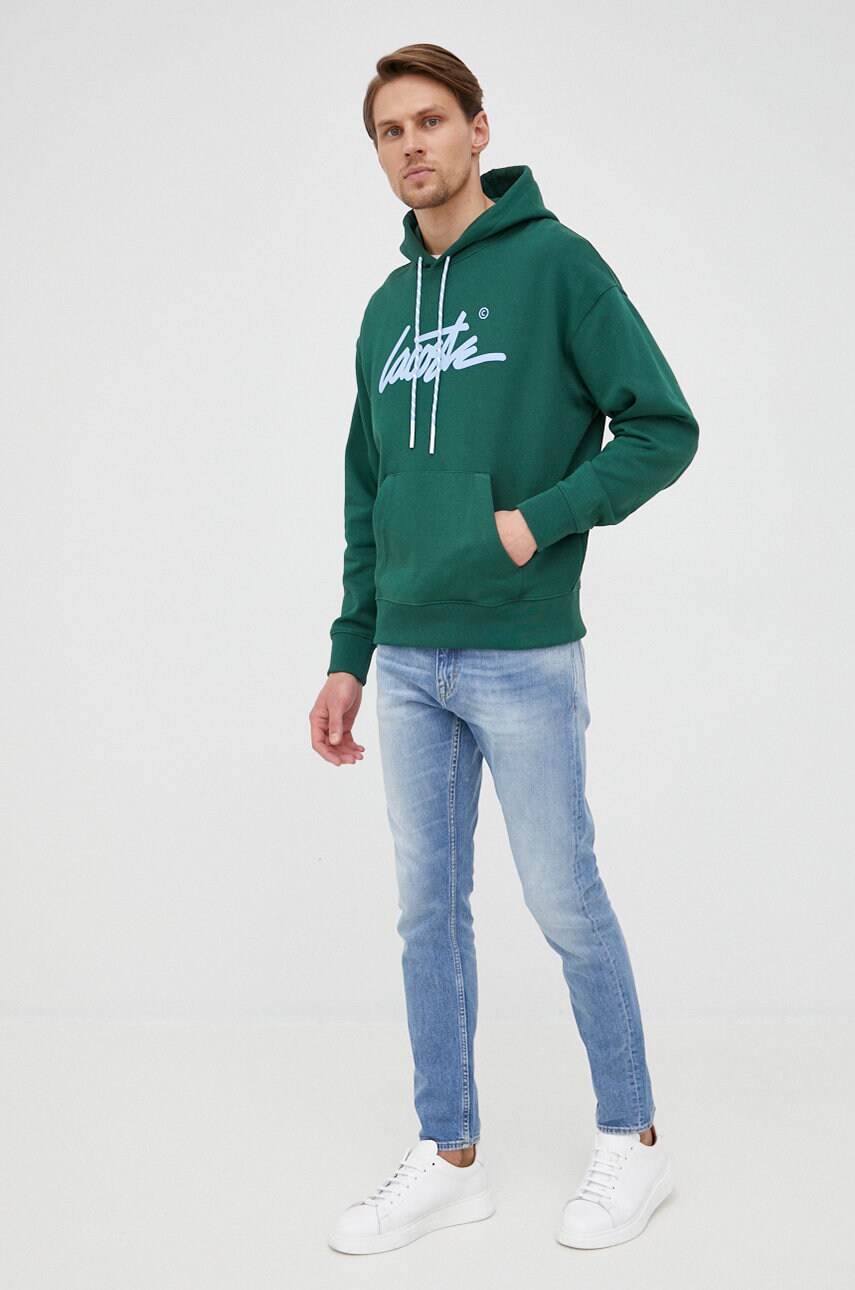 

Хлопковая кофта Lacoste мужская цвет зелёный с принтом
