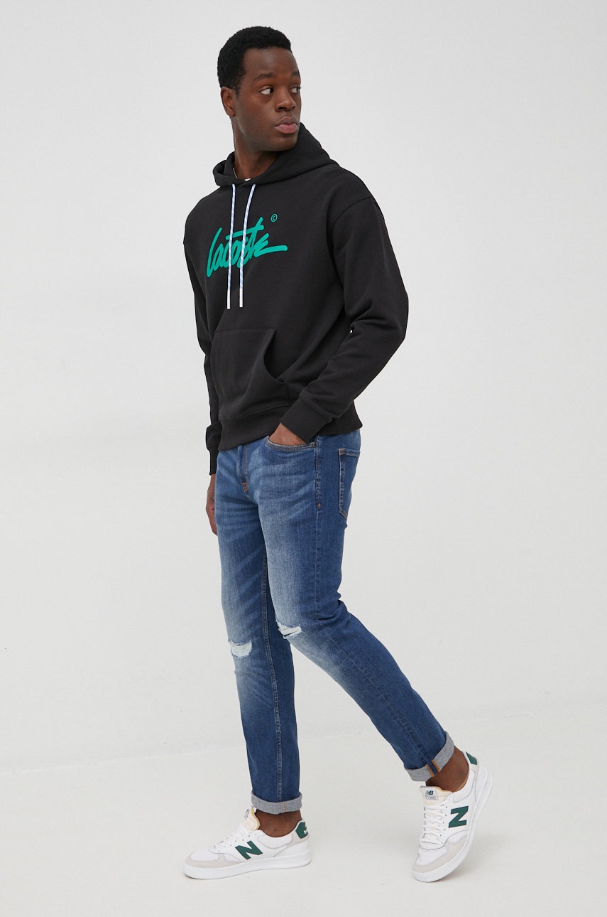

Хлопковая кофта Lacoste мужская цвет чёрный с принтом