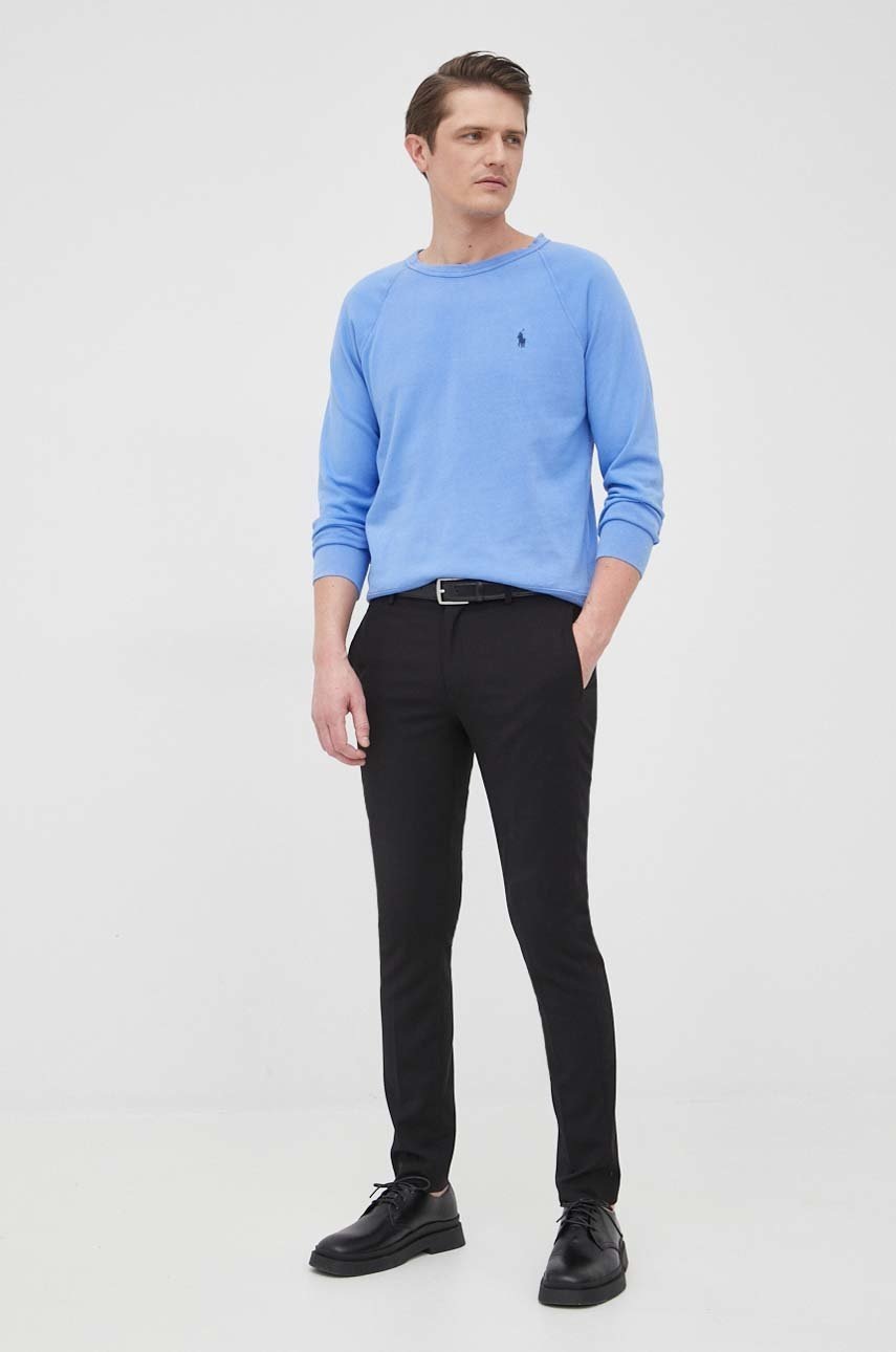 

Памучен суичър Polo Ralph Lauren мъжка с изчистен дизайн, Син