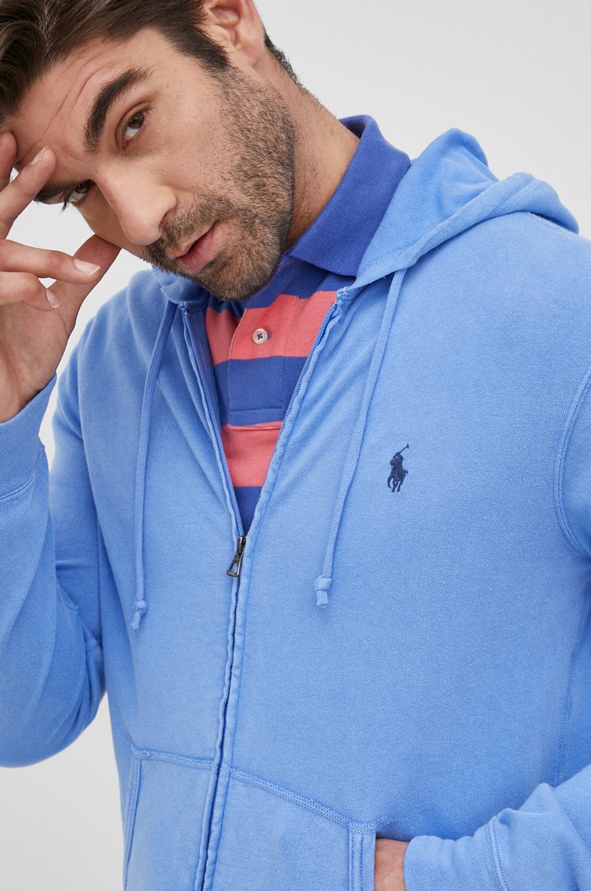 

Памучен суичър Polo Ralph Lauren мъжка с изчистен дизайн, Син