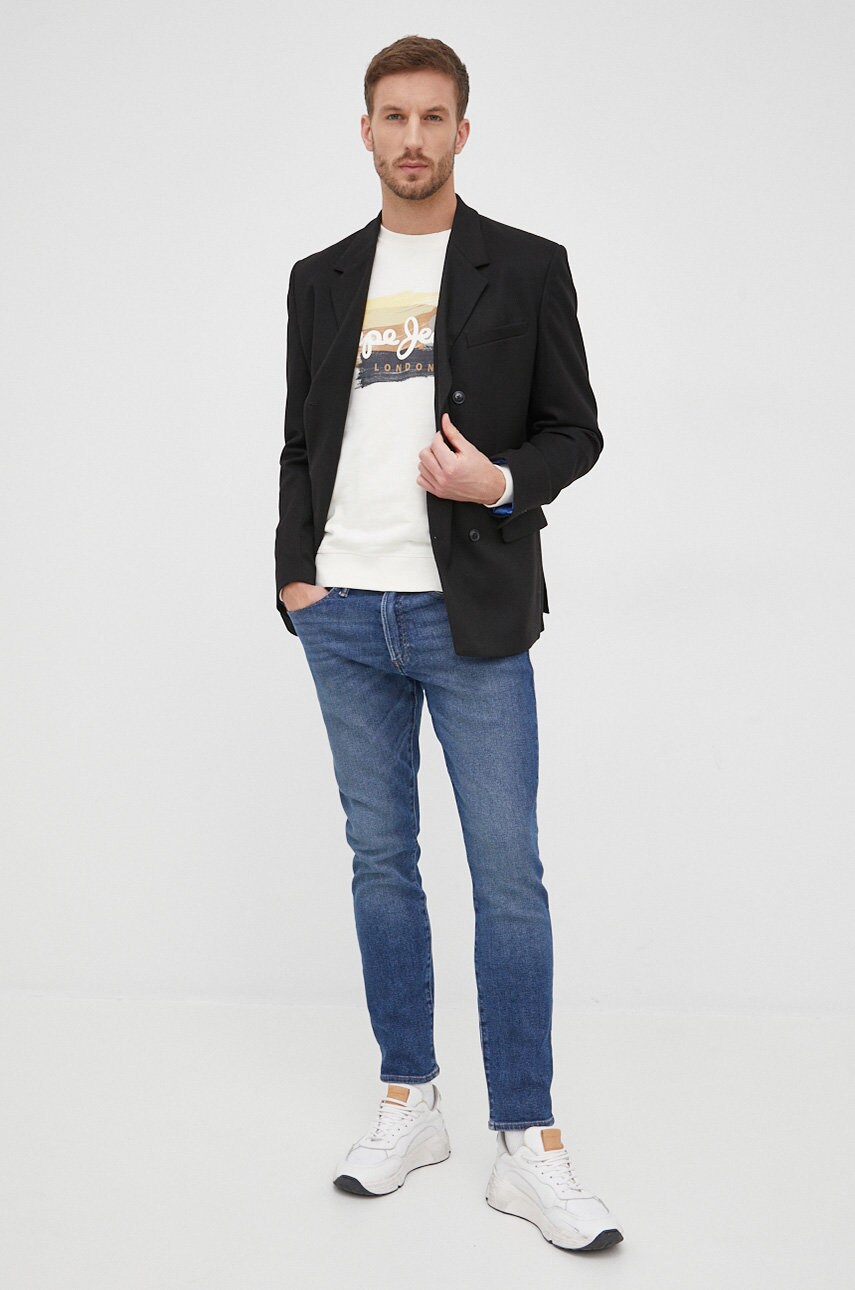 

Хлопковая кофта Pepe Jeans Dawson мужская цвет бежевый с принтом
