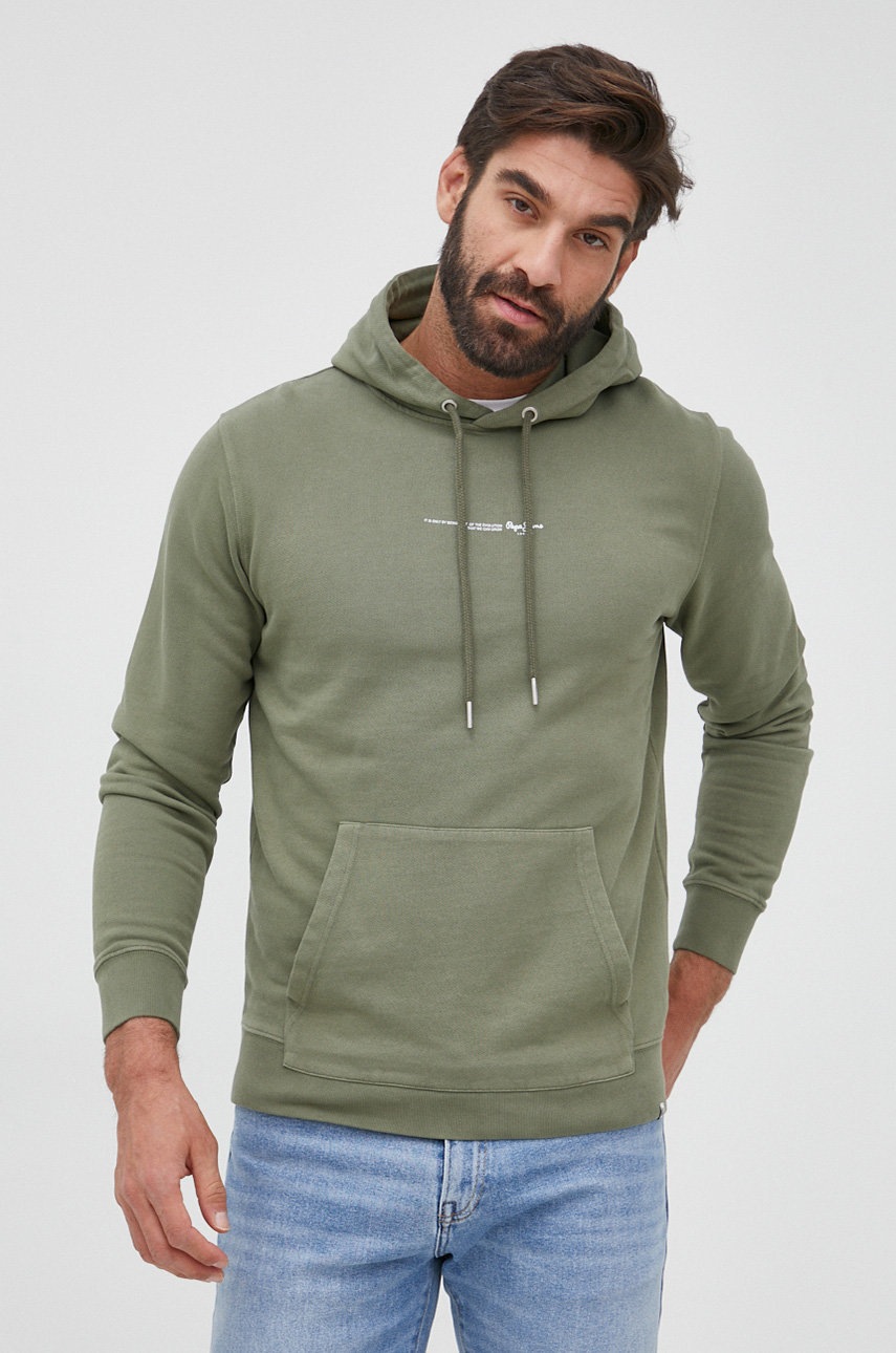 

Бавовняна кофта Pepe Jeans David Hoodie чоловіча колір зелений з принтом