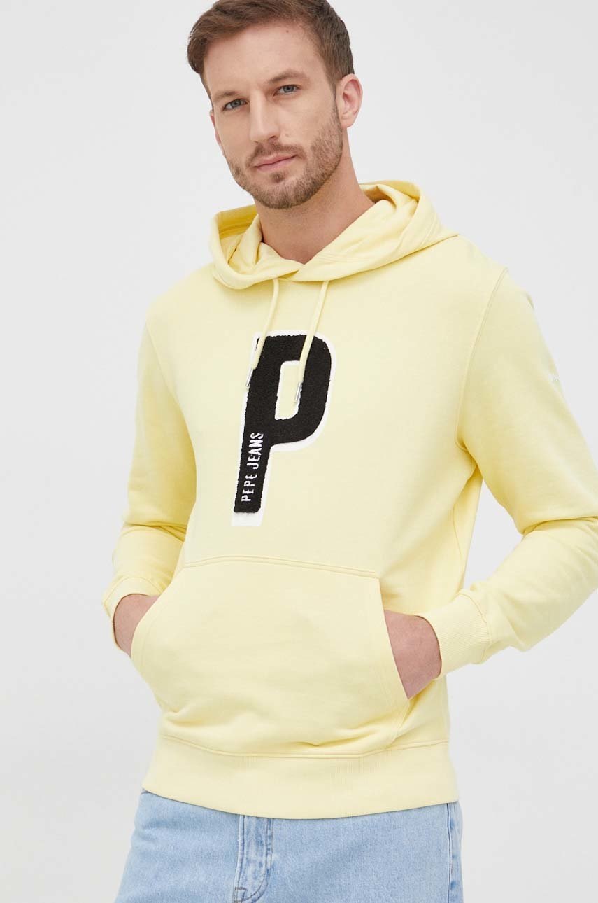 

Памучен суичър Pepe Jeans Danny мъжки в жълто с апликация, Жълт
