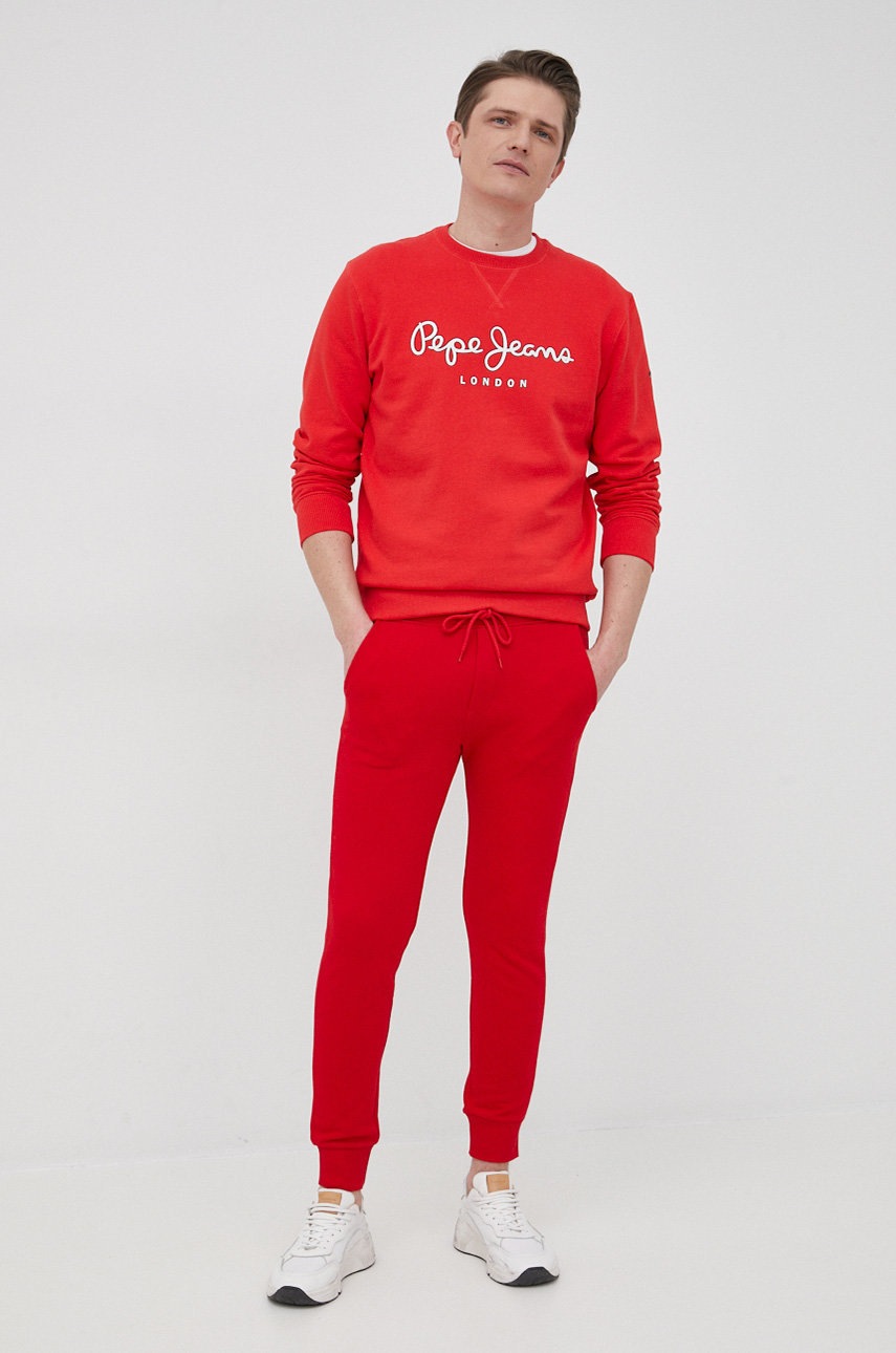

Хлопковая кофта Pepe Jeans George Crew мужская цвет красный с принтом