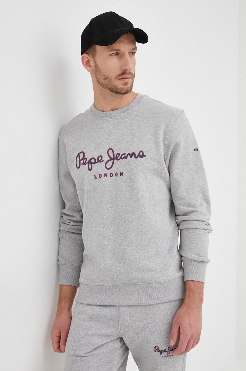 

Хлопковая кофта Pepe Jeans George Crew мужская цвет серый с принтом