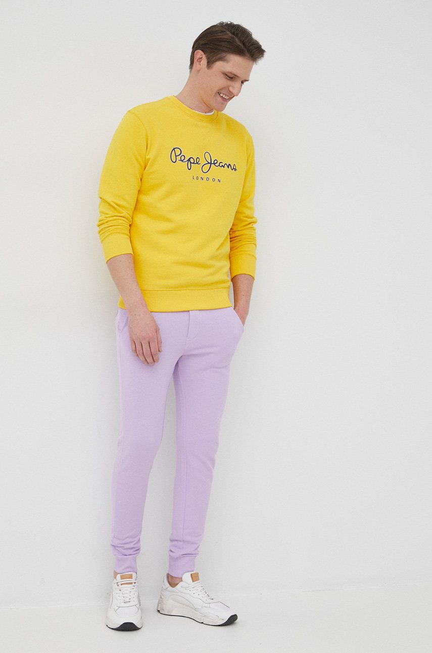 Pepe Jeans bluza bawełniana GEORGE CREW męska kolor żółty z nadrukiem