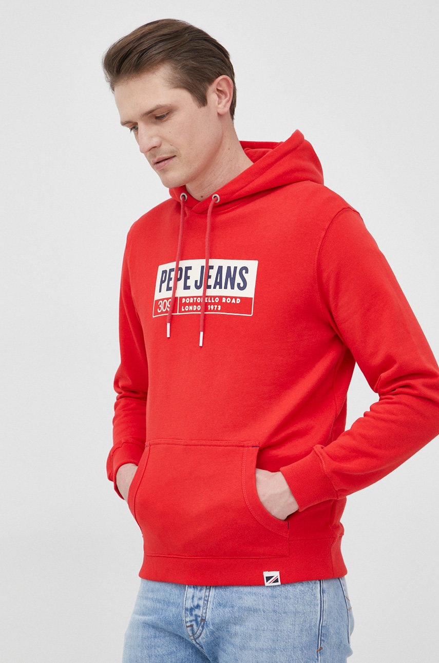 

Памучен суичър Pepe Jeans Douglas мъжки в червено с апликация, Червен