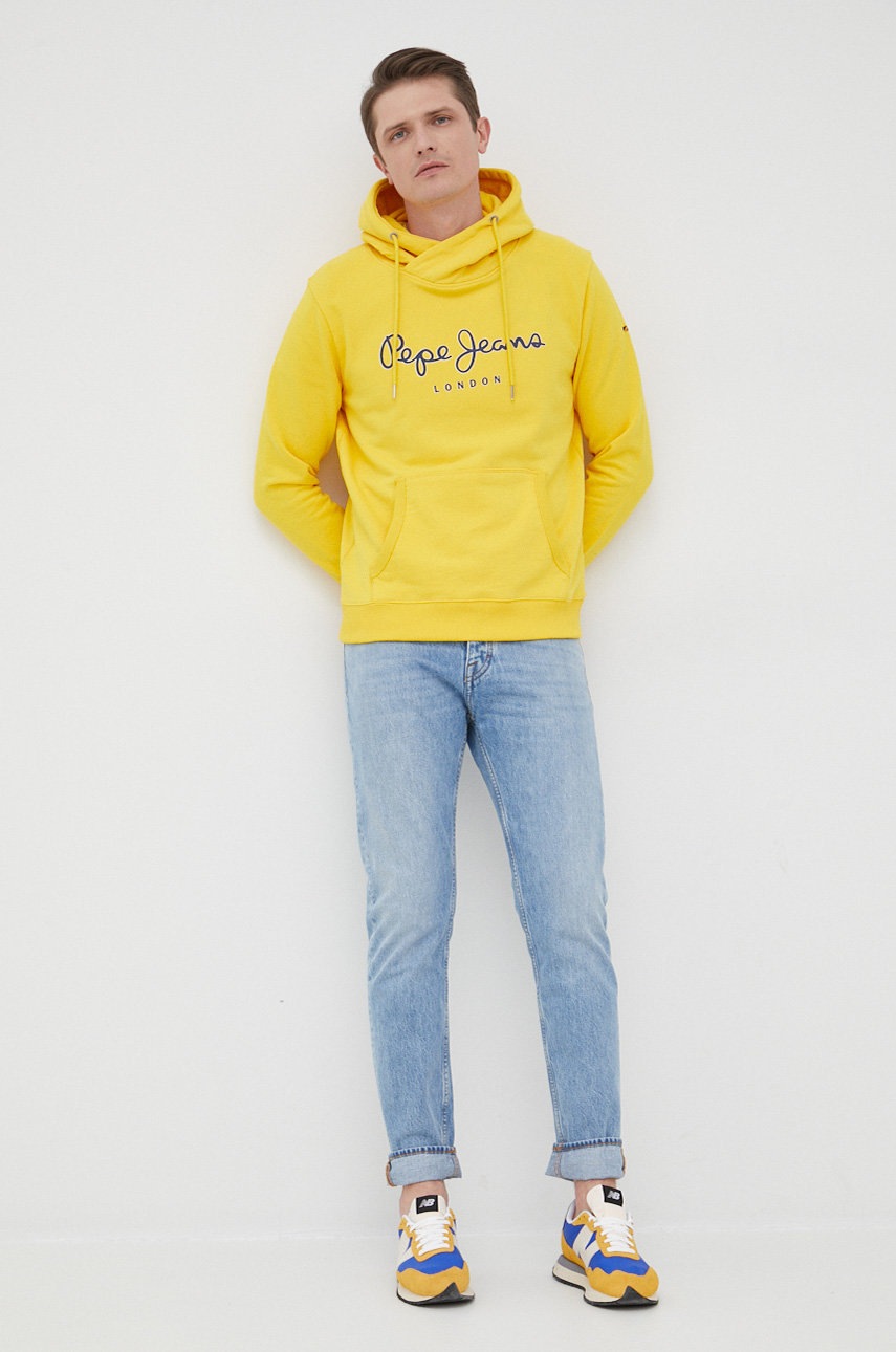 

Хлопковая кофта Pepe Jeans George Hoody мужская цвет жёлтый с аппликацией
