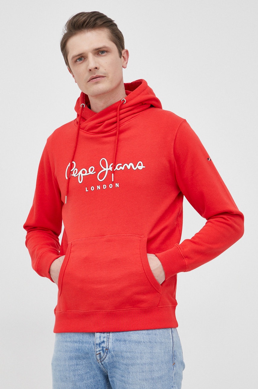 

Суичър Pepe Jeans George Hoody мъжки в червено с принт, Червен