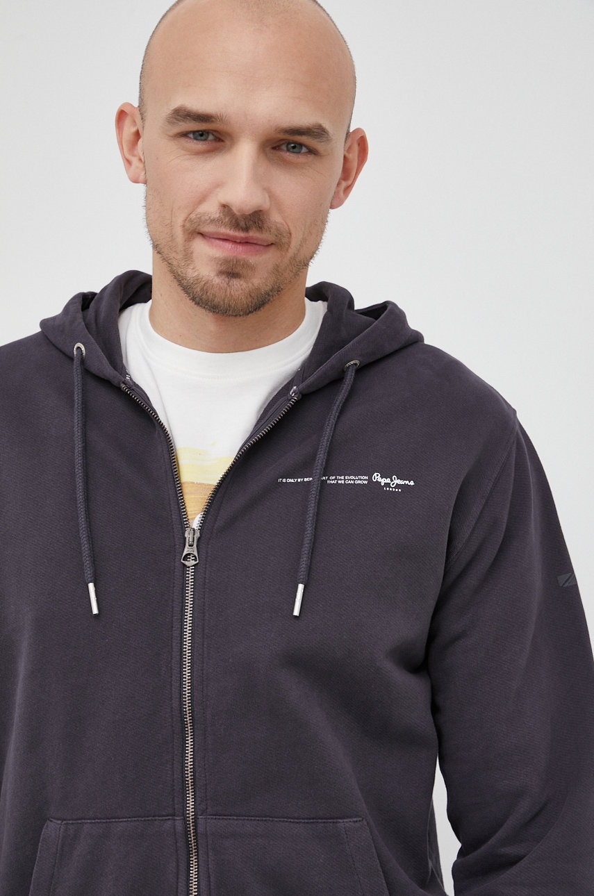 

Памучен суичър Pepe Jeans David Zip мъжки в сиво с изчистен дизайн, Сив