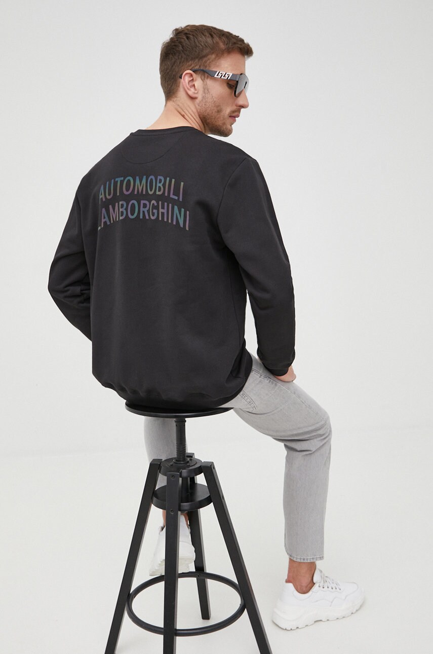 Lamborghini hanorac de bumbac barbati, culoarea negru, cu imprimeu