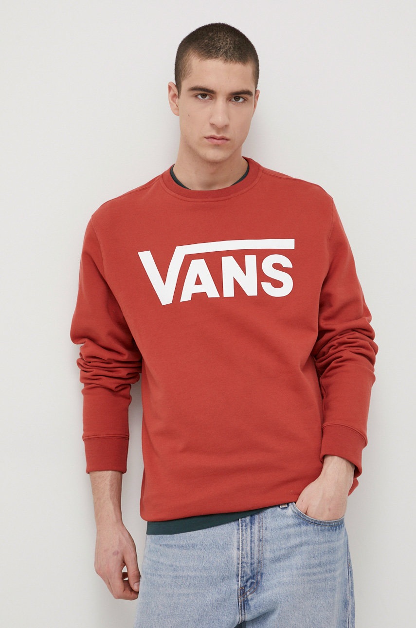 

Памучен суичър Vans мъжки в червено с принт, Червен