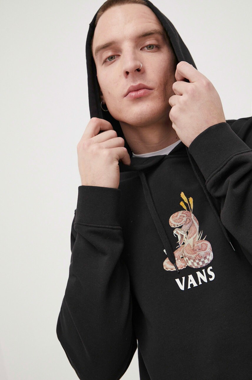 Vans hanorac de bumbac barbati, culoarea negru, neted