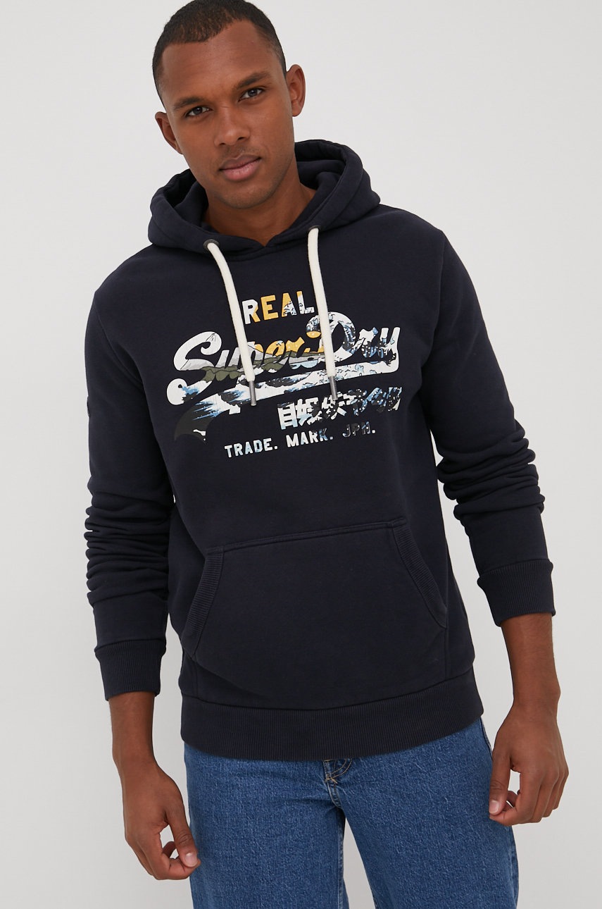 

Суичър Superdry в тъмносиньо с принт, Тъмносин
