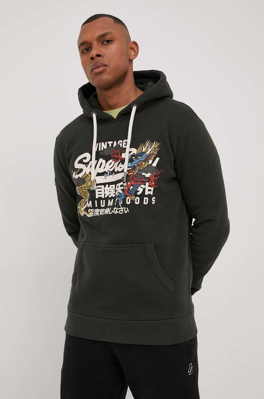 

Суичър Superdry мъжка в зелено с принт, Зелен