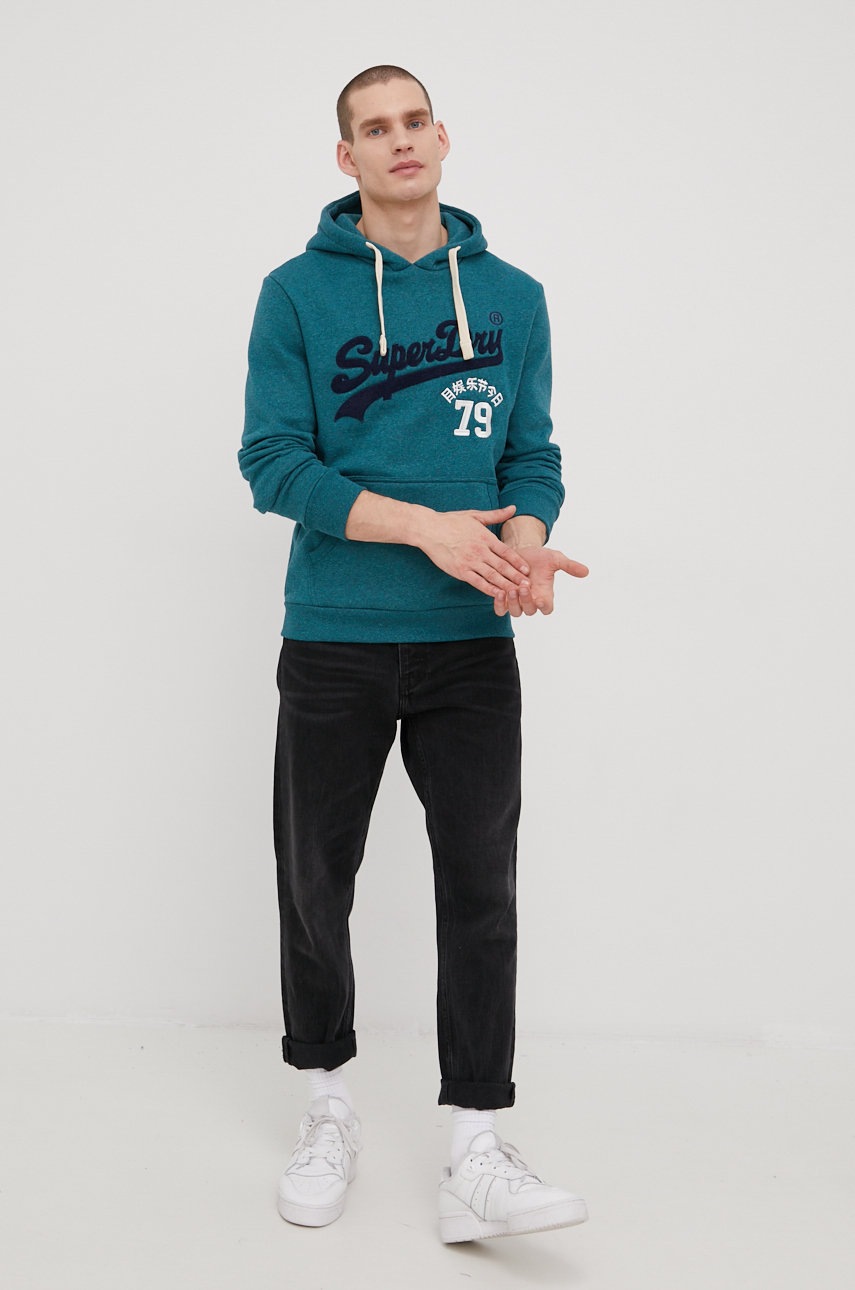 

Кофта Superdry чоловіча колір зелений з аплікацією