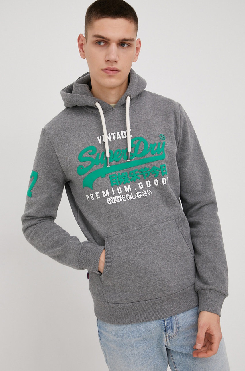 

Кофта Superdry мужская цвет серый с аппликацией