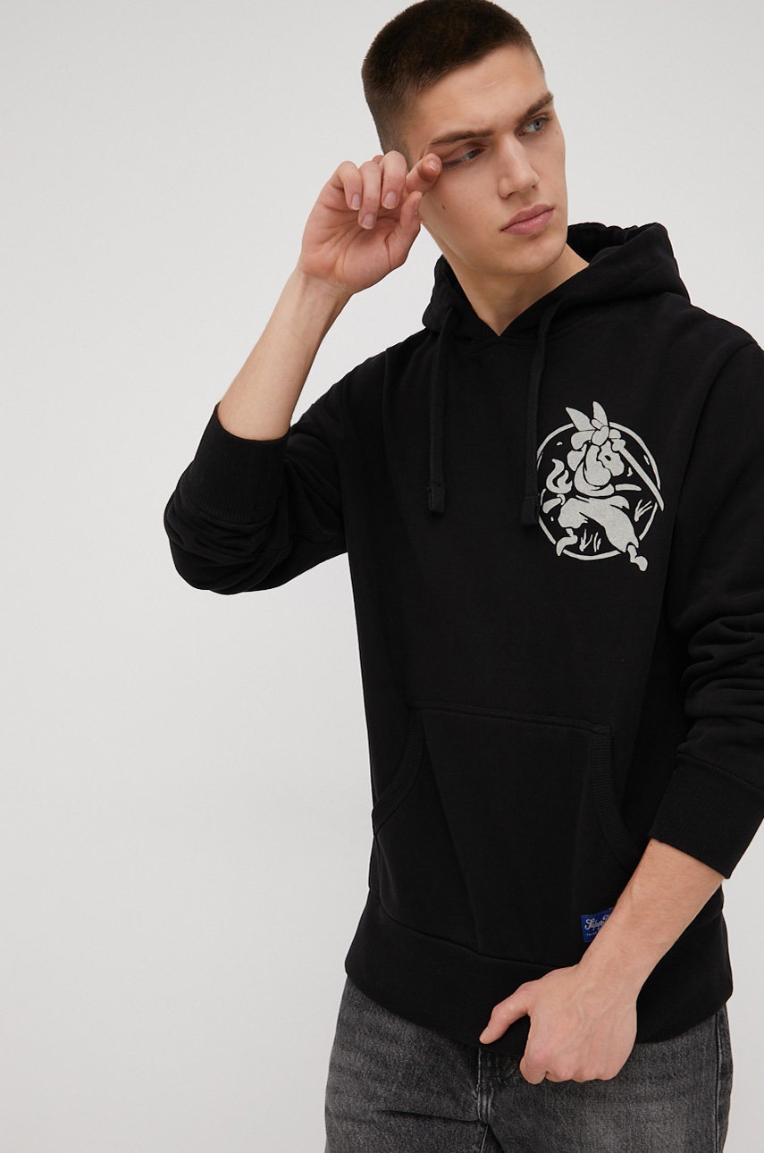 

Памучен суичър Superdry в черно с принт, Черен