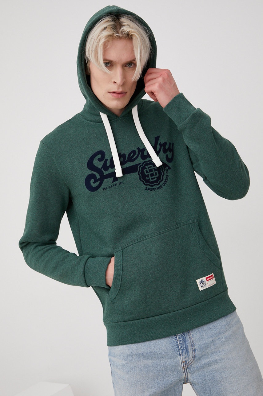 

Суичър Superdry в зелено с апликация, Зелен