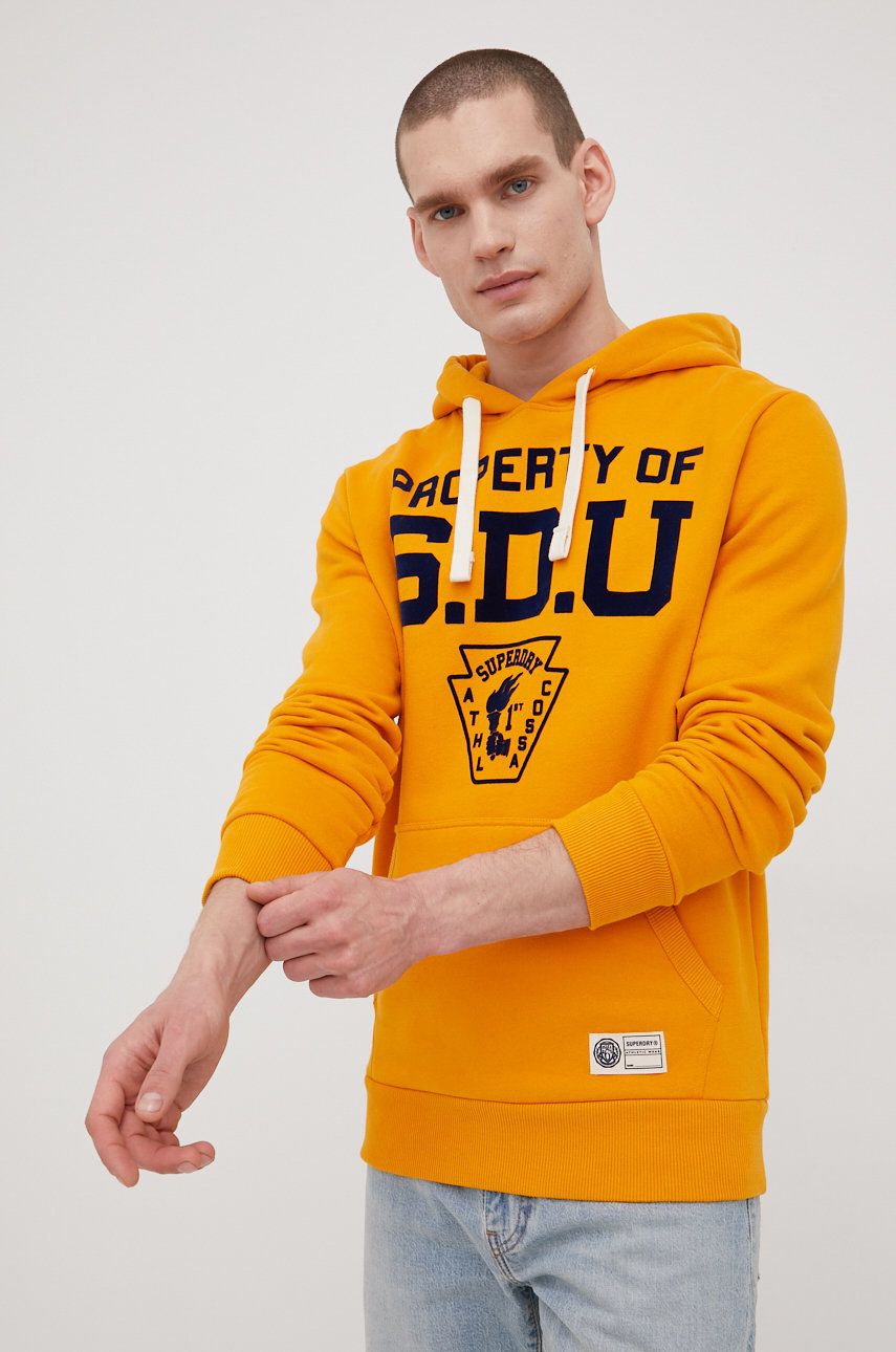 Superdry bluza barbati, culoarea portocaliu, cu imprimeu ANSWEAR