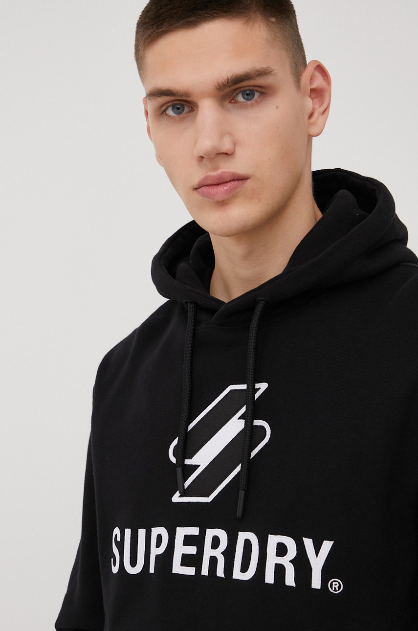 

Хлопковая кофта Superdry мужская цвет чёрный с аппликацией