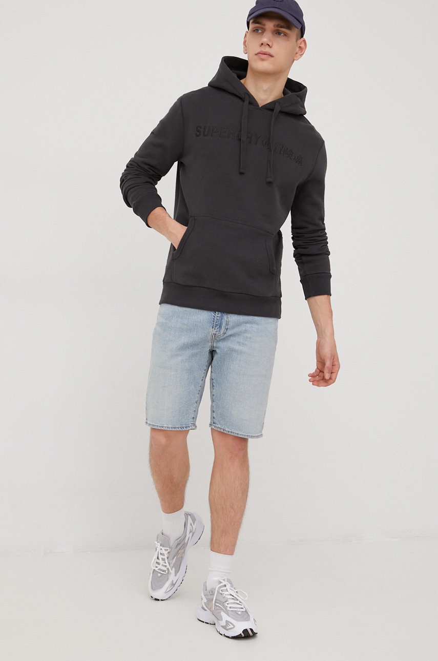 

Хлопковая кофта Superdry мужская цвет чёрный с аппликацией
