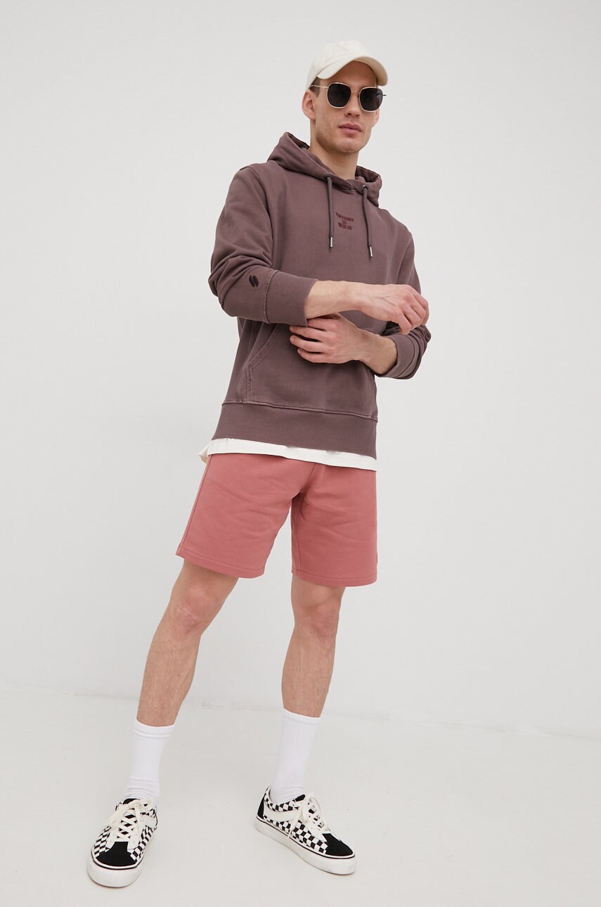 Superdry hanorac de bumbac barbati, culoarea maro, cu imprimeu