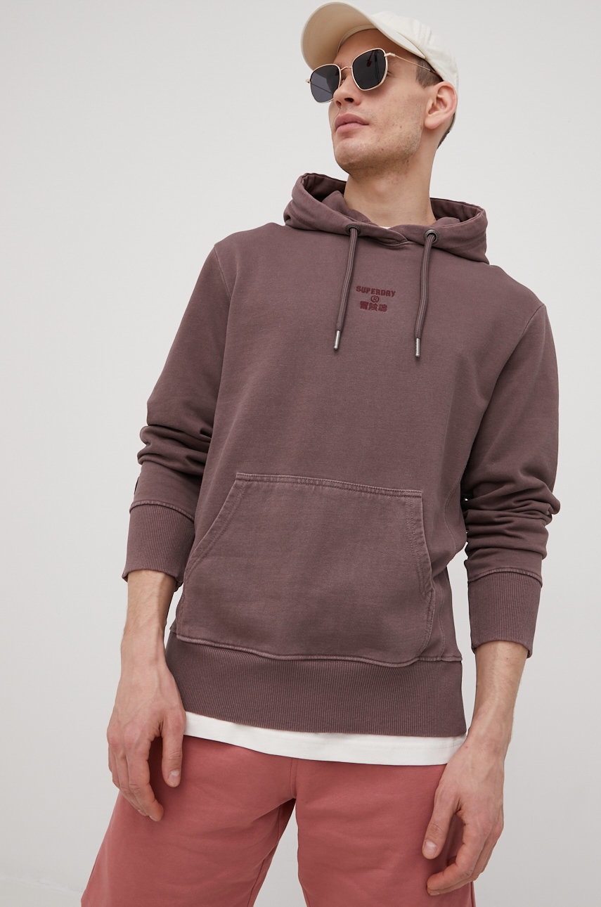 

Хлопковая кофта Superdry мужская цвет коричневый с аппликацией