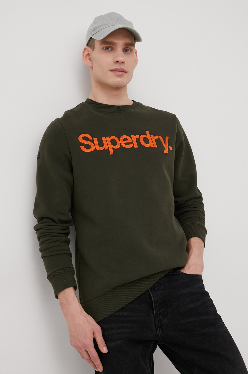 

Суичър Superdry в зелено с апликация, Зелен