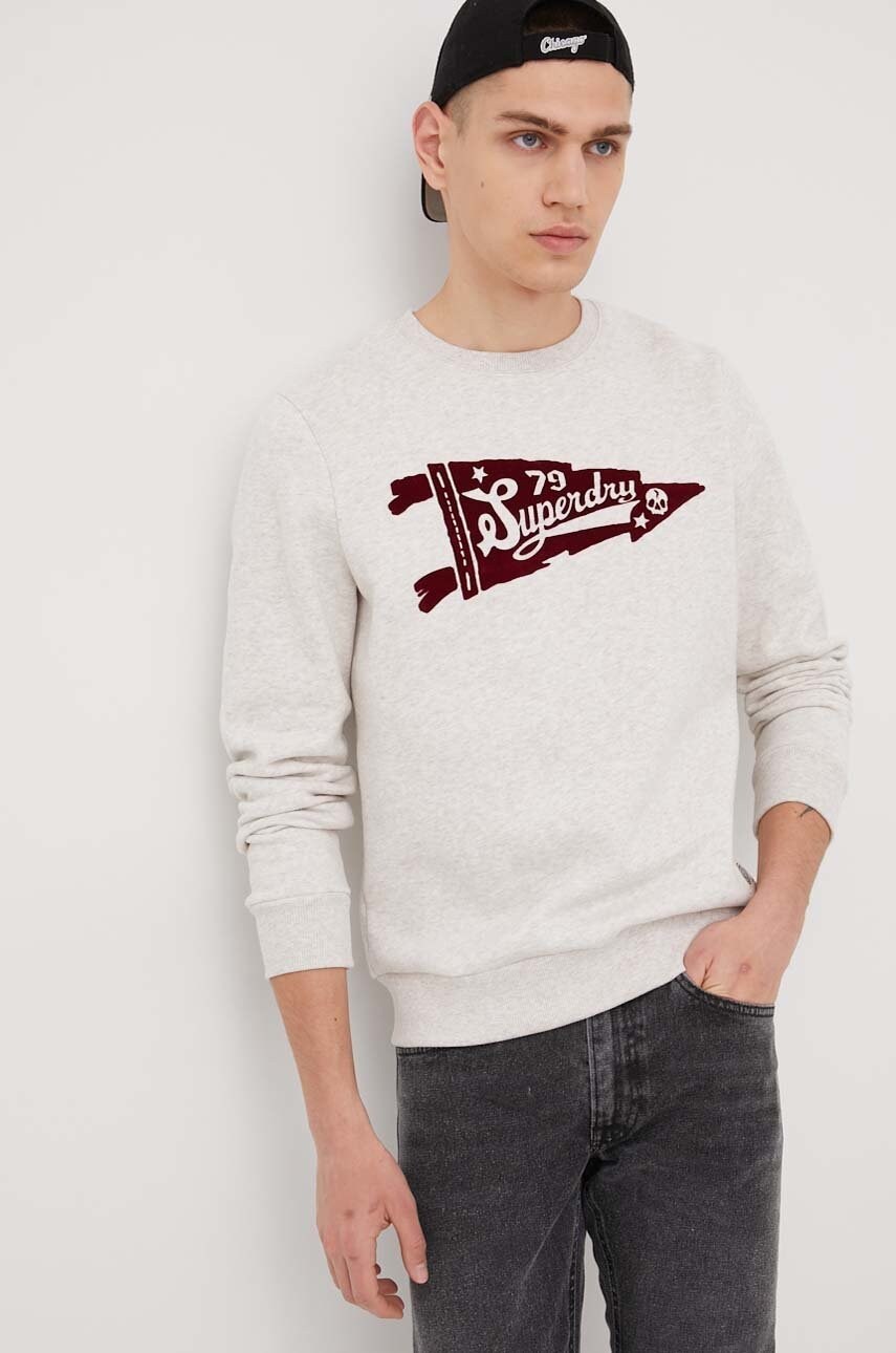 Superdry bluza barbati, culoarea bej, melanj