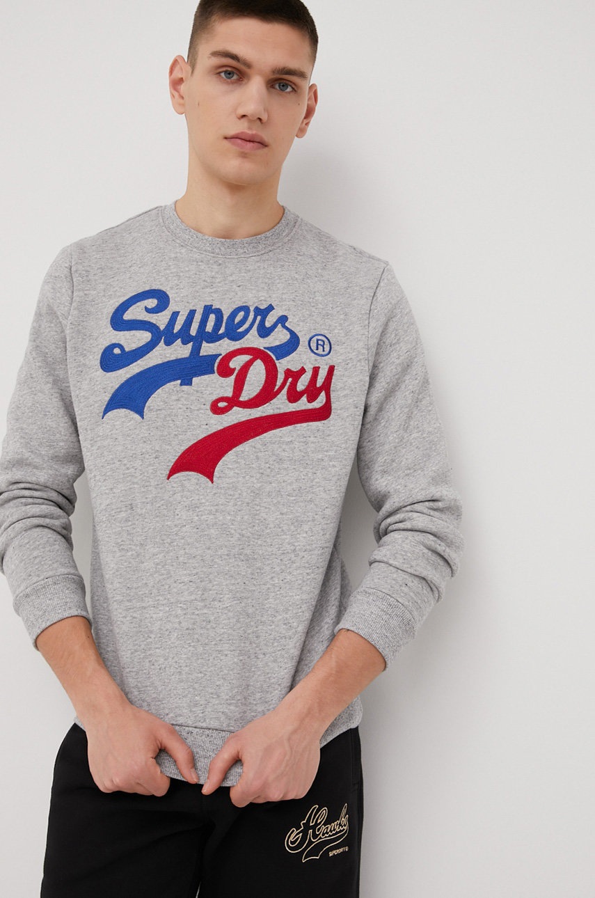 

Суичър Superdry в сиво с апликация, Сив