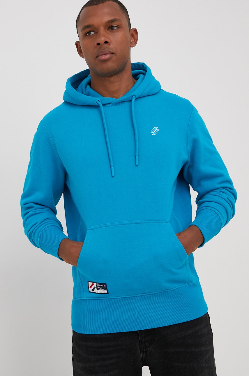 

Хлопковая кофта Superdry мужская цвет бирюзовый однотонная
