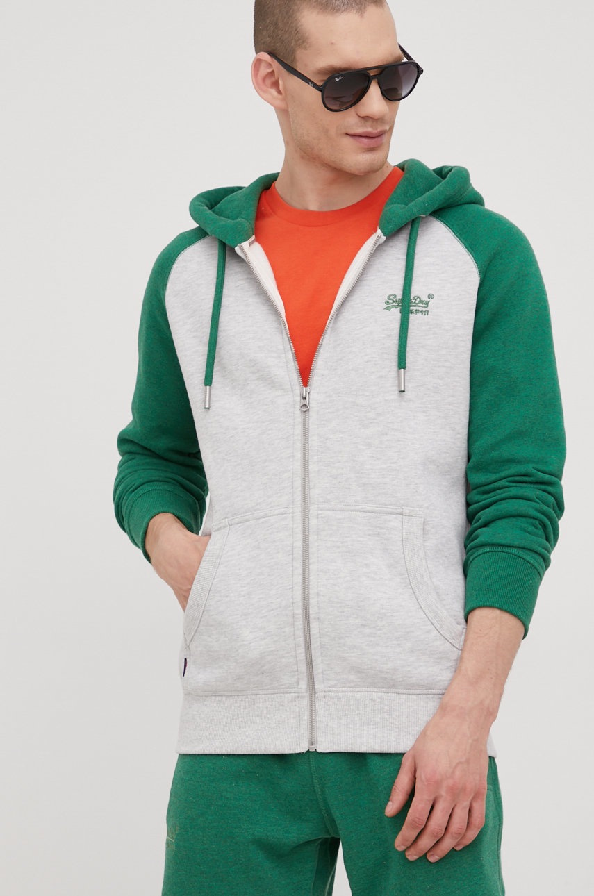 

Суичър Superdry в сиво с апликация, Сив