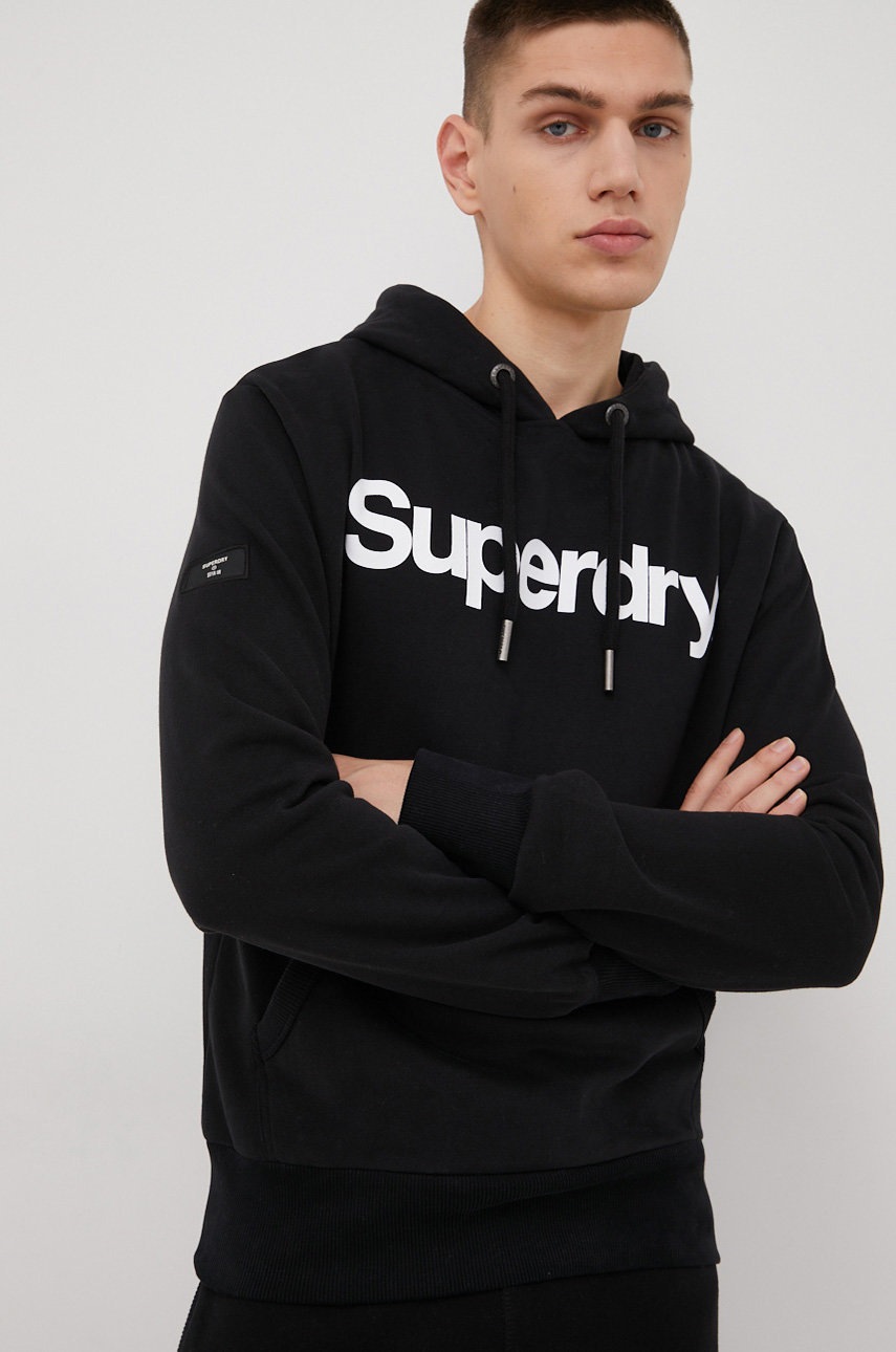 

Суичър Superdry в черно с принт, Черен