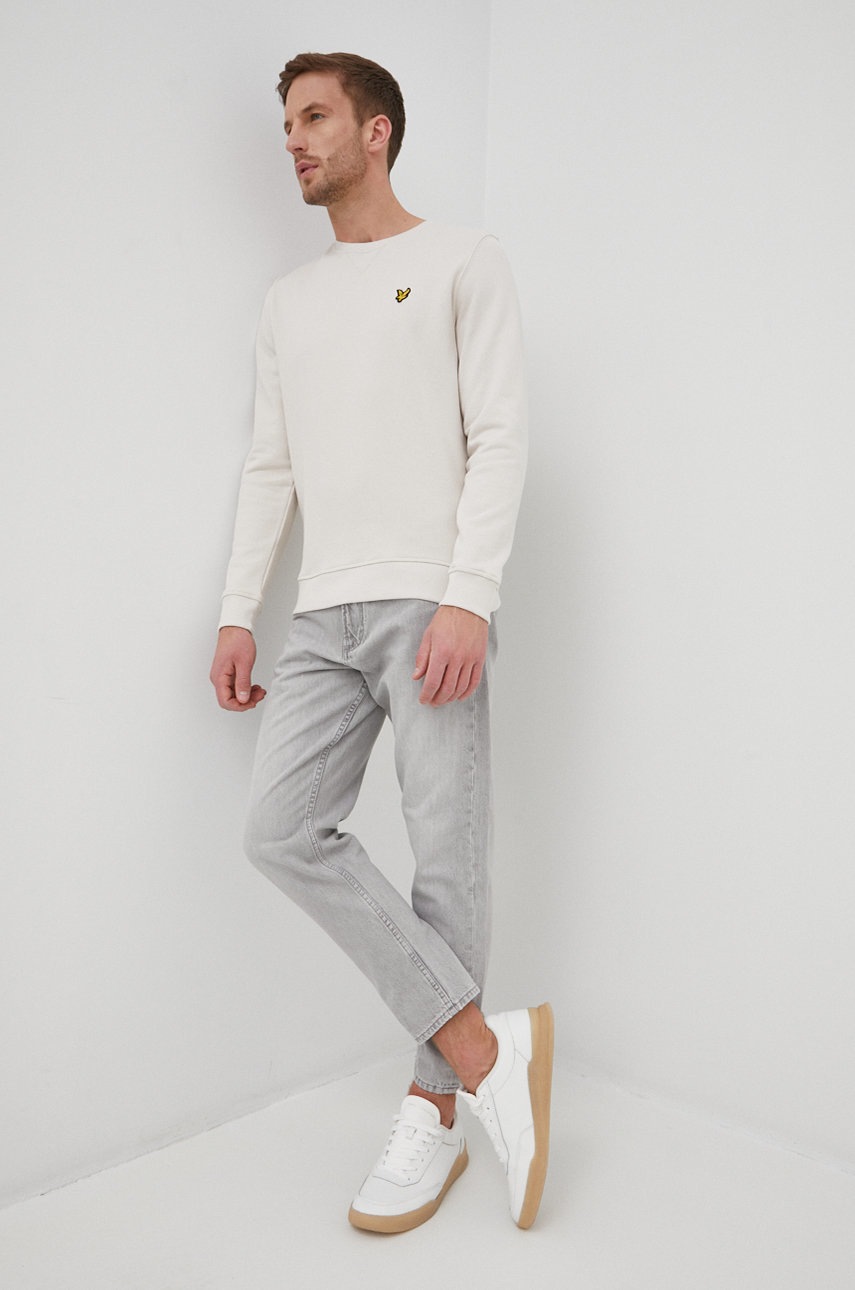 

Хлопковая кофта Lyle & Scott мужская цвет бежевый однотонная