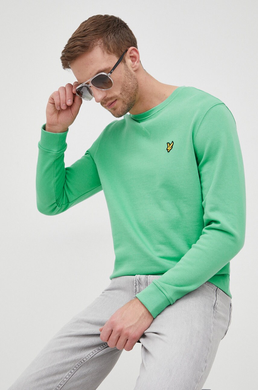 Lyle & scott hanorac de bumbac barbati, culoarea verde, neted