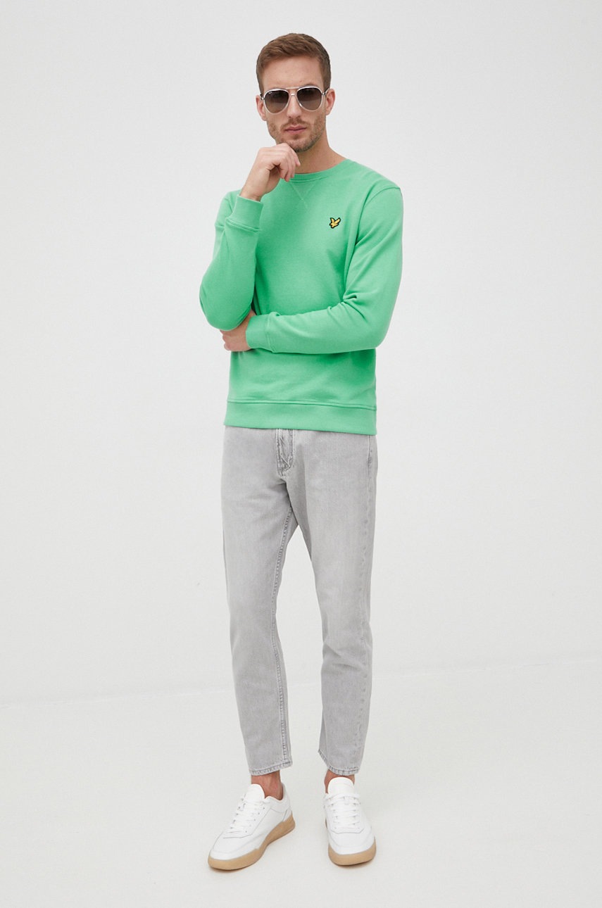 

Хлопковая кофта Lyle & Scott мужская цвет зелёный однотонная
