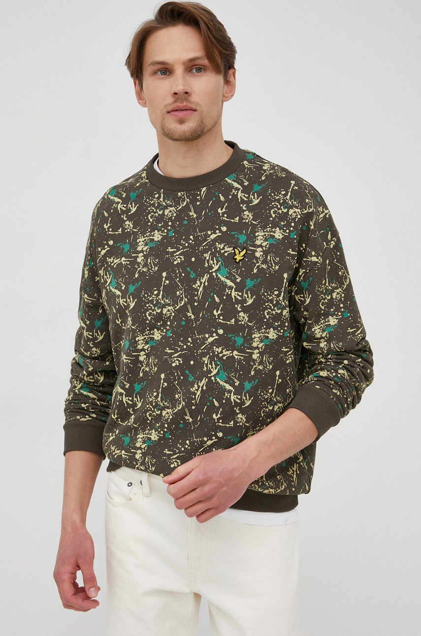 

Памучен суичър Lyle & Scott мъжка в зелено с десен, Зелен
