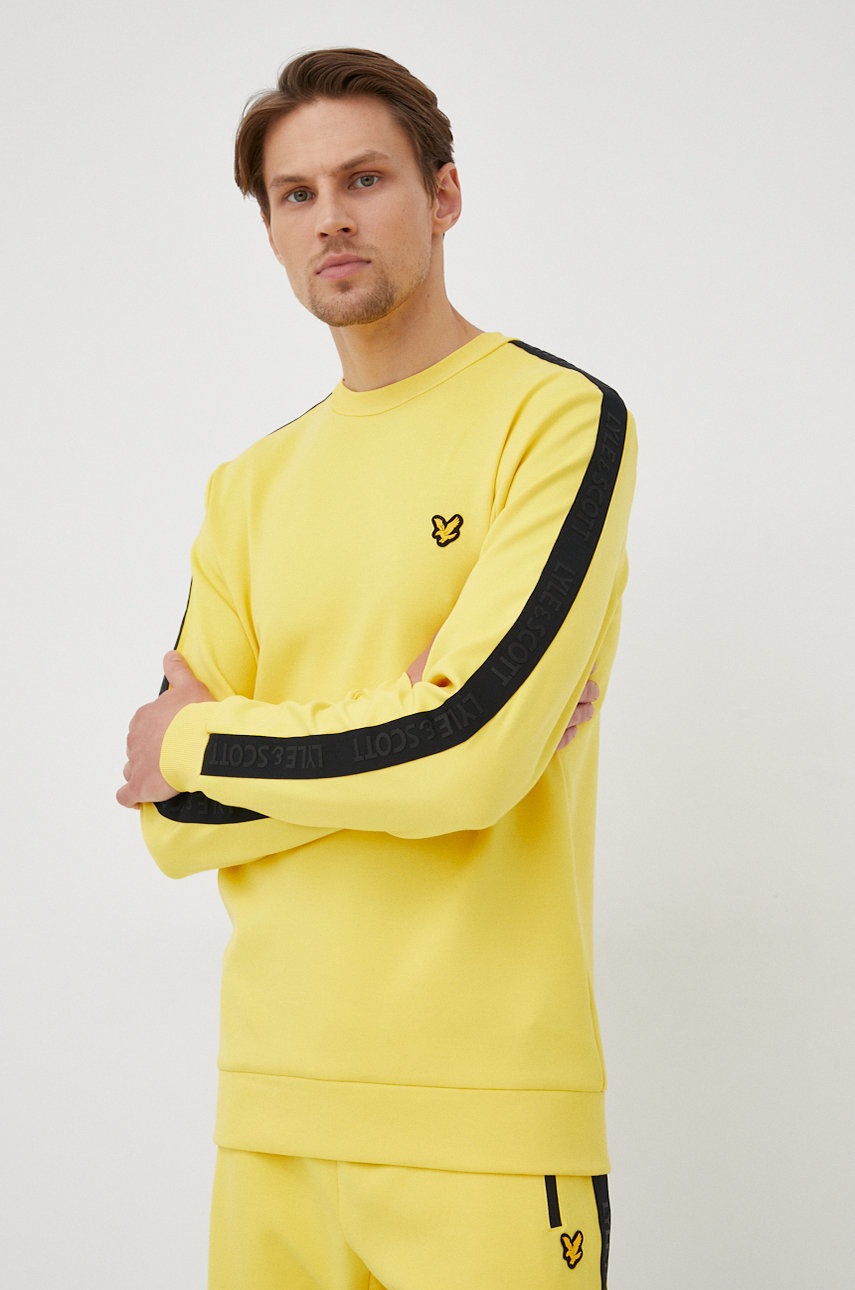 Lyle & scott bluza barbati, culoarea galben, cu imprimeu