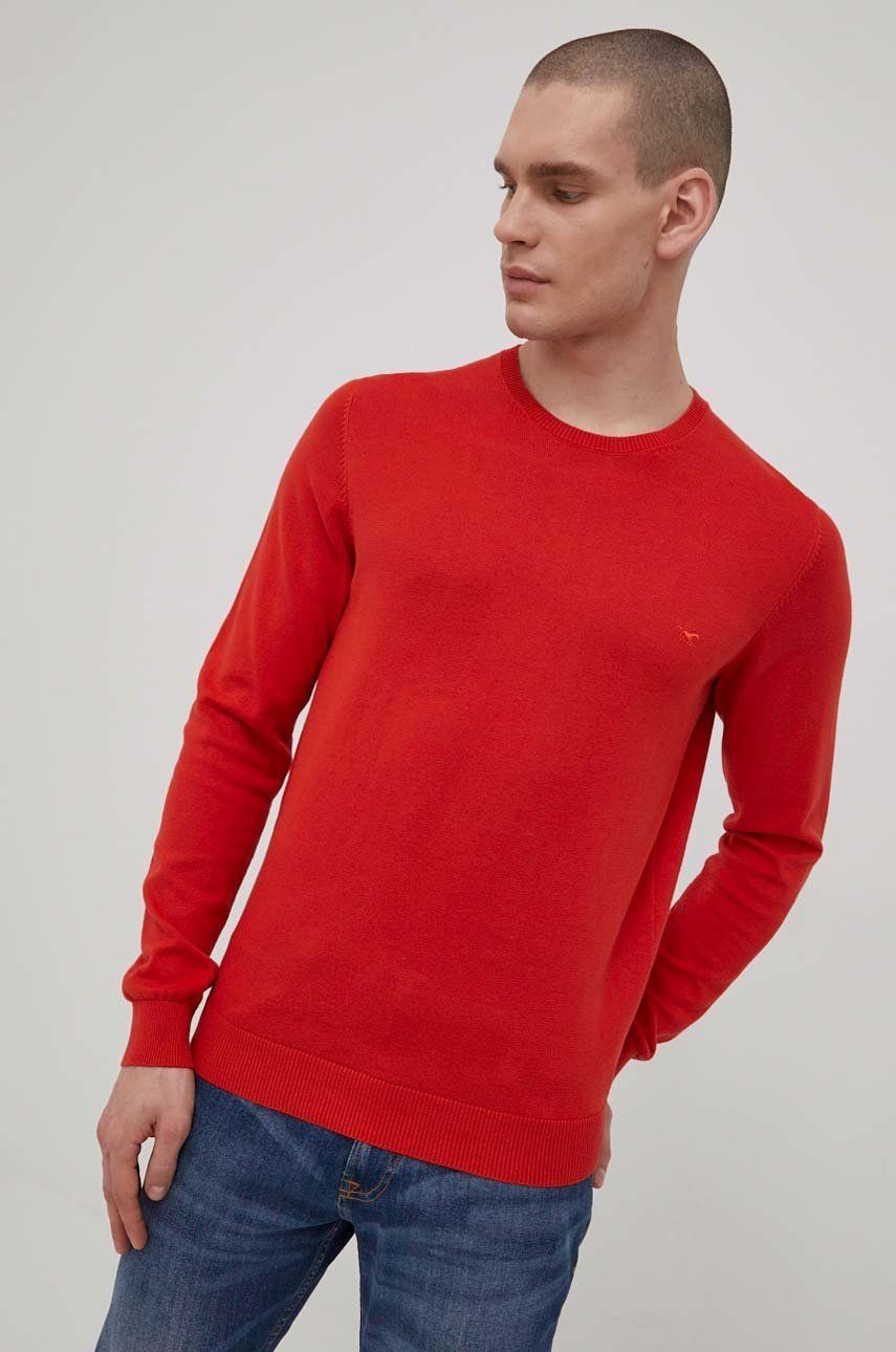 Mustang sweter bawełniany męski kolor czerwony lekki