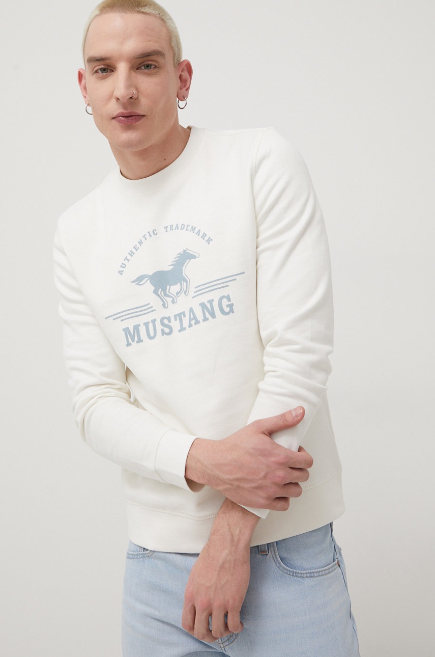 

Памучен суичър Mustang мъжка в бежово с принт, Бежов