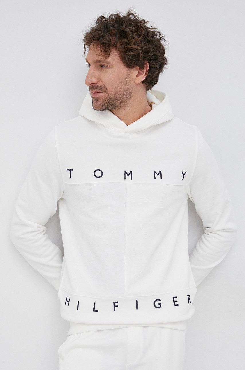 

Памучен суичър Tommy Hilfiger мъжки в бяло с изчистен дизайн, Бял