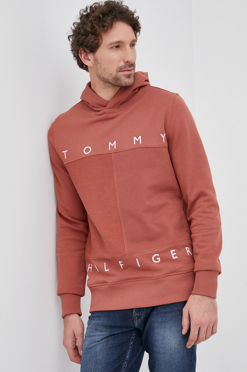 

Памучен суичър Tommy Hilfiger мъжки в оранжево с изчистен дизайн, Оранжев