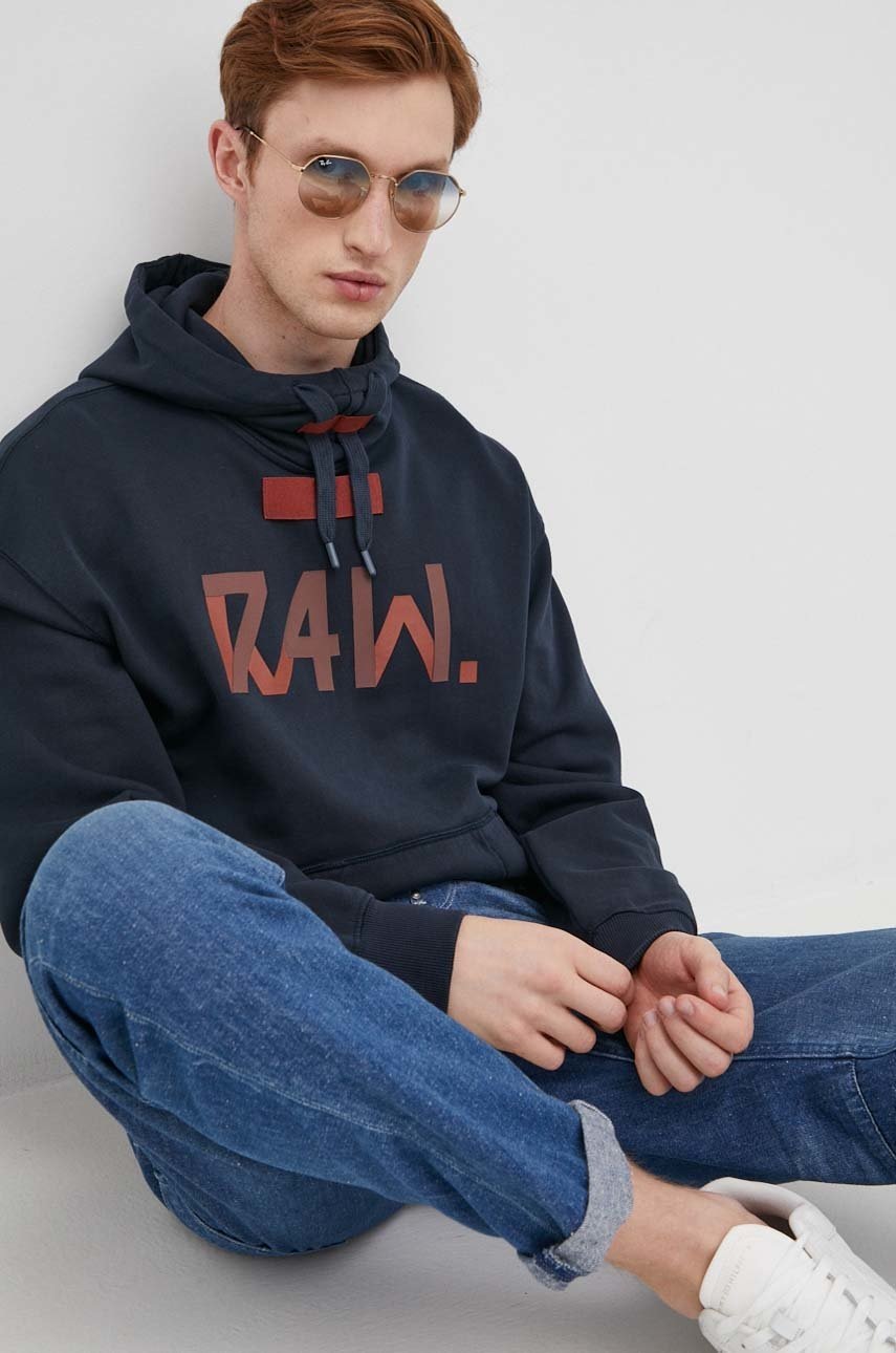 

Памучен суичър G-Star Raw мъжка в тъмносиньо с принт, Тъмносин