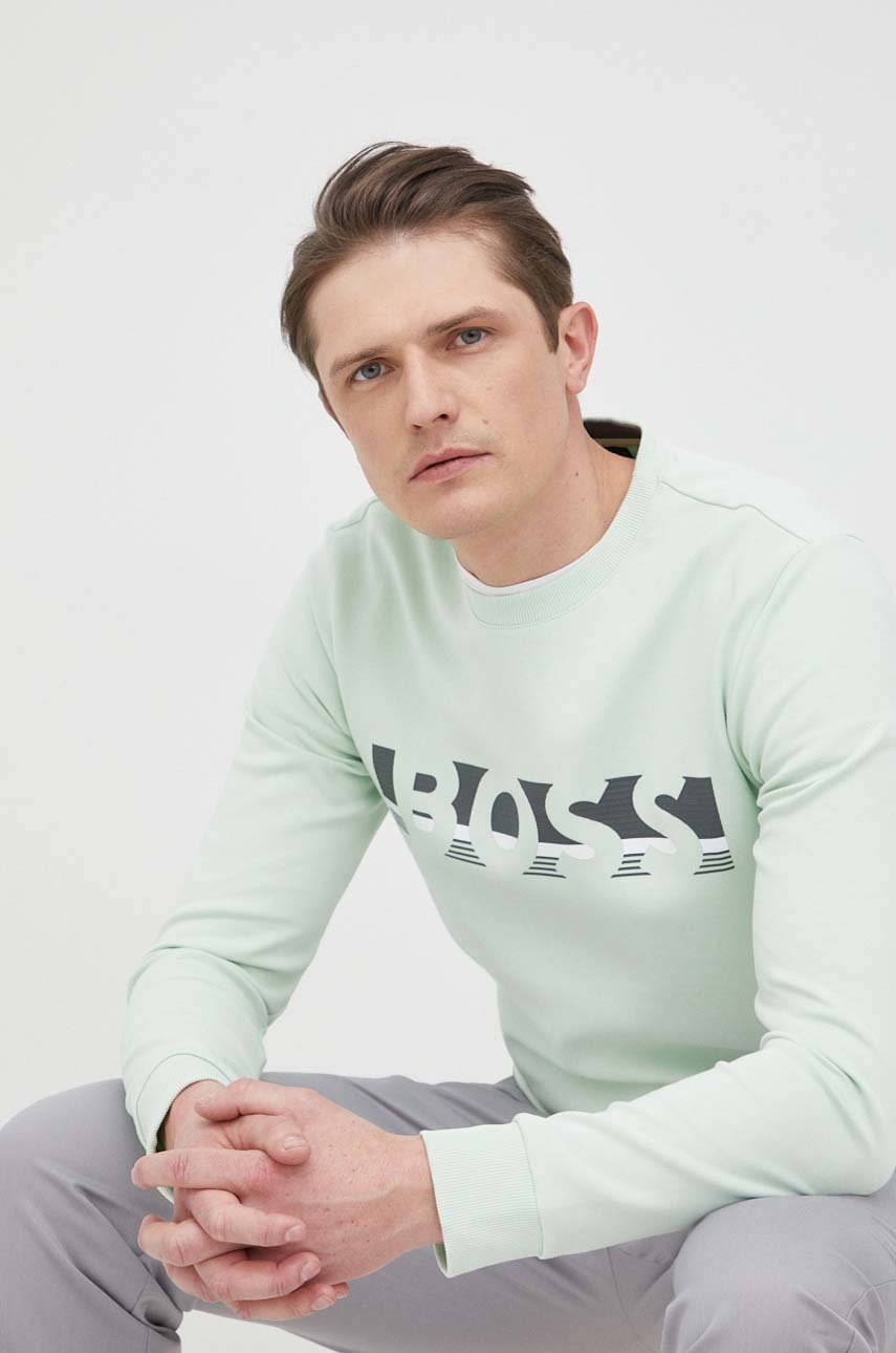 

Суичър BOSS Boss Athleisure мъжки в зелено с принт, Зелен