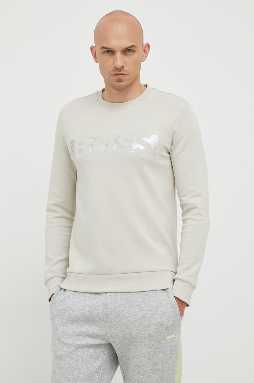 Boss bluza boss athleisure barbati, culoarea bej, cu imprimeu