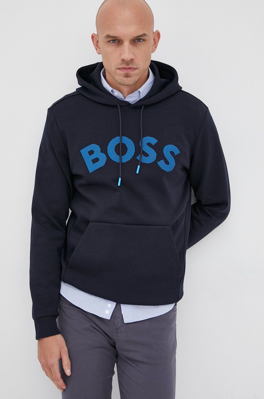 Boss bluza Boss Athleisure barbati, culoarea albastru marin, cu imprimeu ANSWEAR