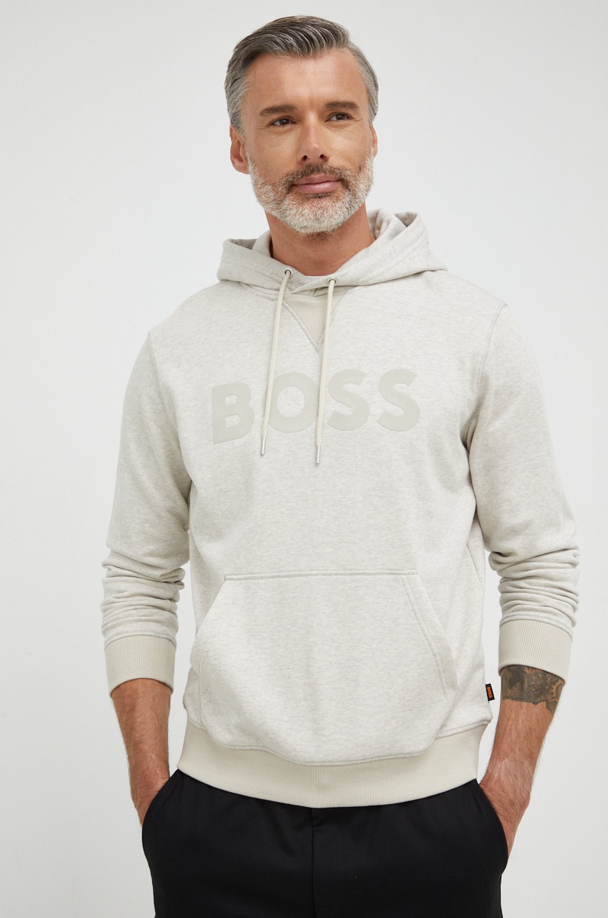 

Памучен суичър BOSS Boss Casual в бежово с принт, Бежов